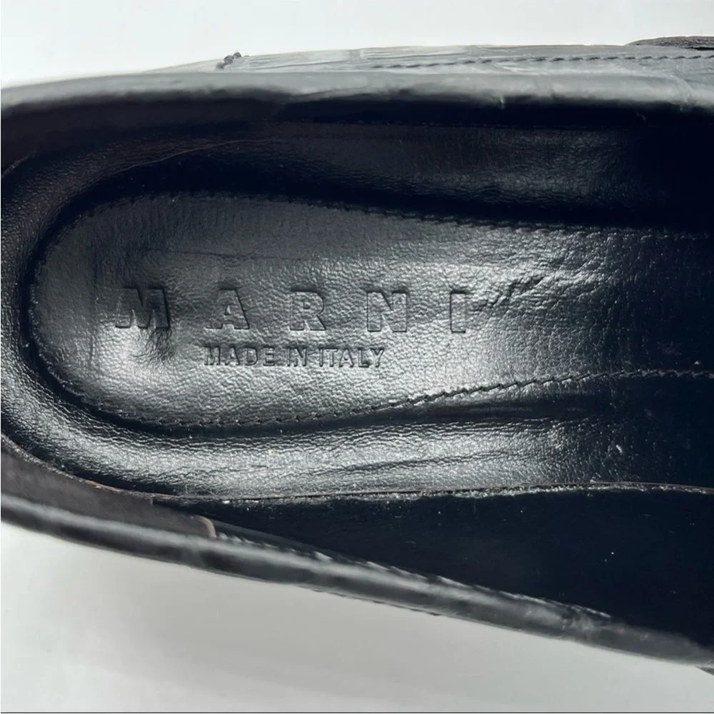 Marni Teal Croc-Effect Embossed Leather Platform Loafers | Lug Sole EU 38 / US 8 - Picture 9 of 11